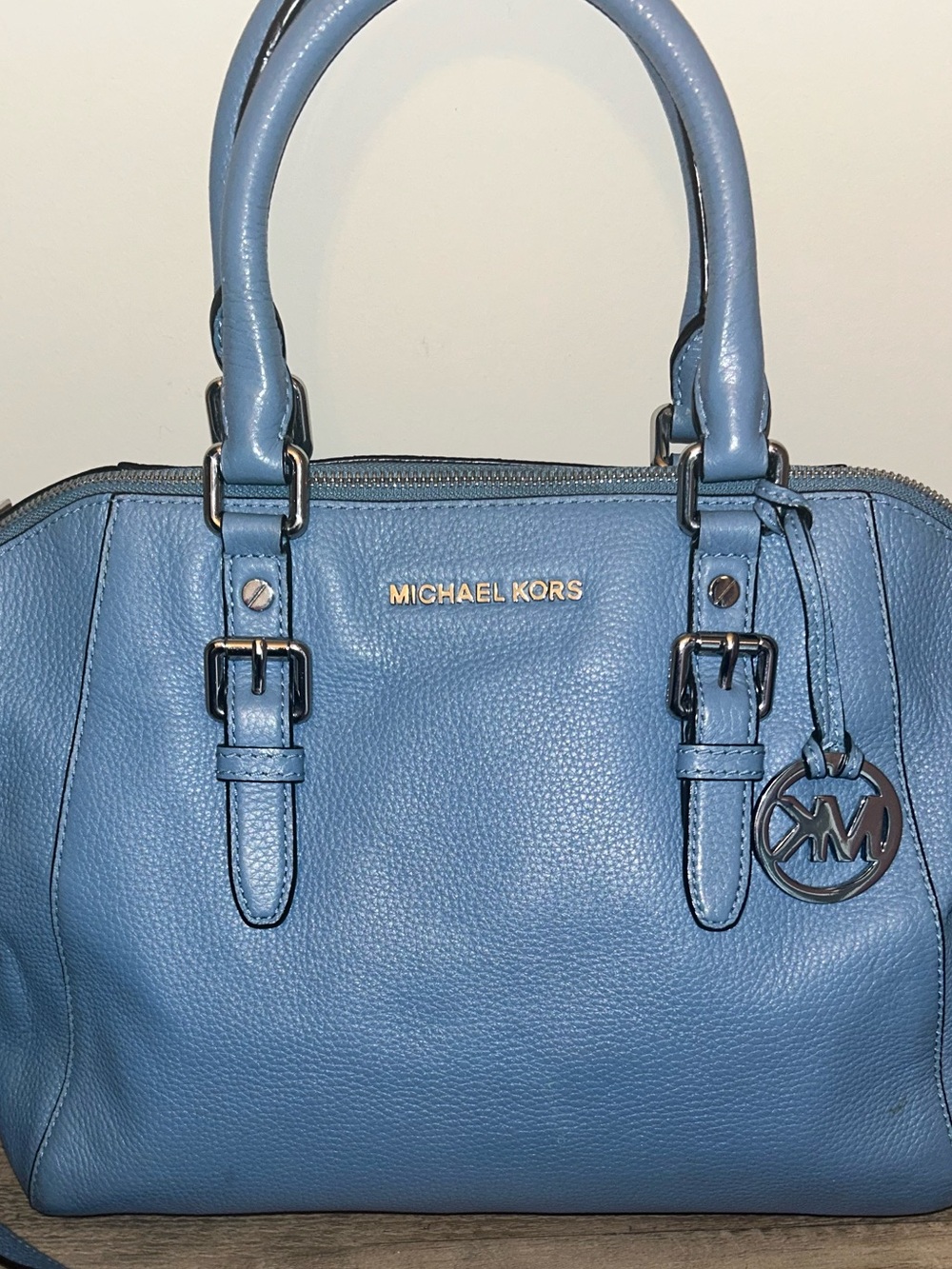 Michael Kors Ciara Large Top Zip Leather Satchel - Cornflower Blue